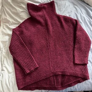 Eileen Fisher Wool Cashmere Oversized Textured Turtleneck Sweater L Burgundy